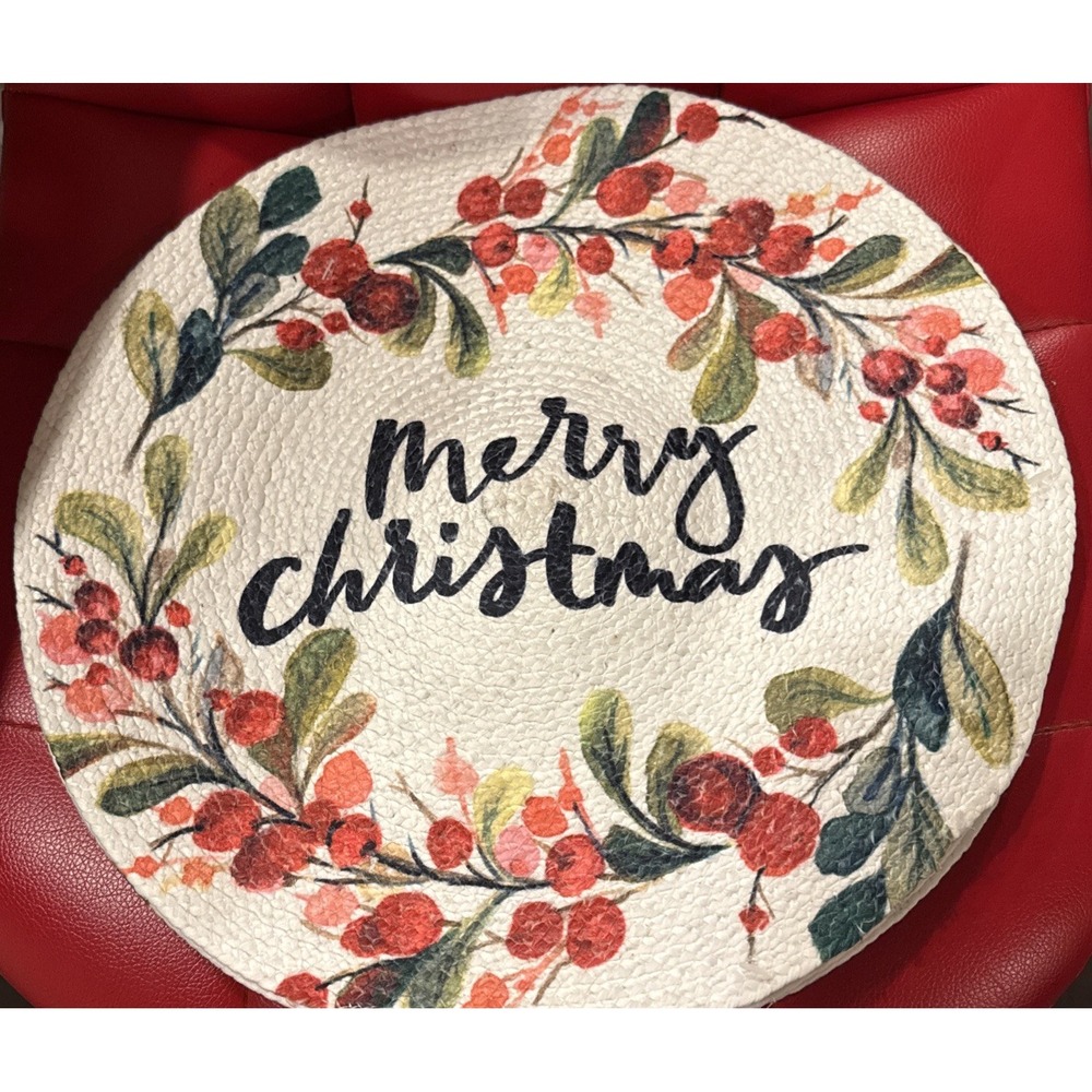 Farmhouse Rachel Ashwell Set of 4 Round Merry Christmas Red Berries Placemats